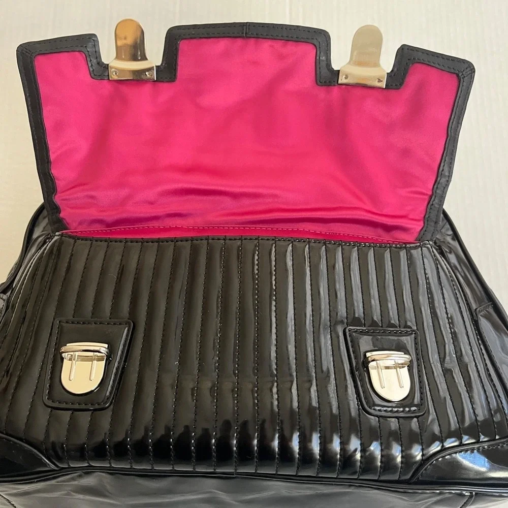 Vtg Coach 18675 Poppy‎ Liquid Gloss Quilted Patent Leather Black Satchel Purse